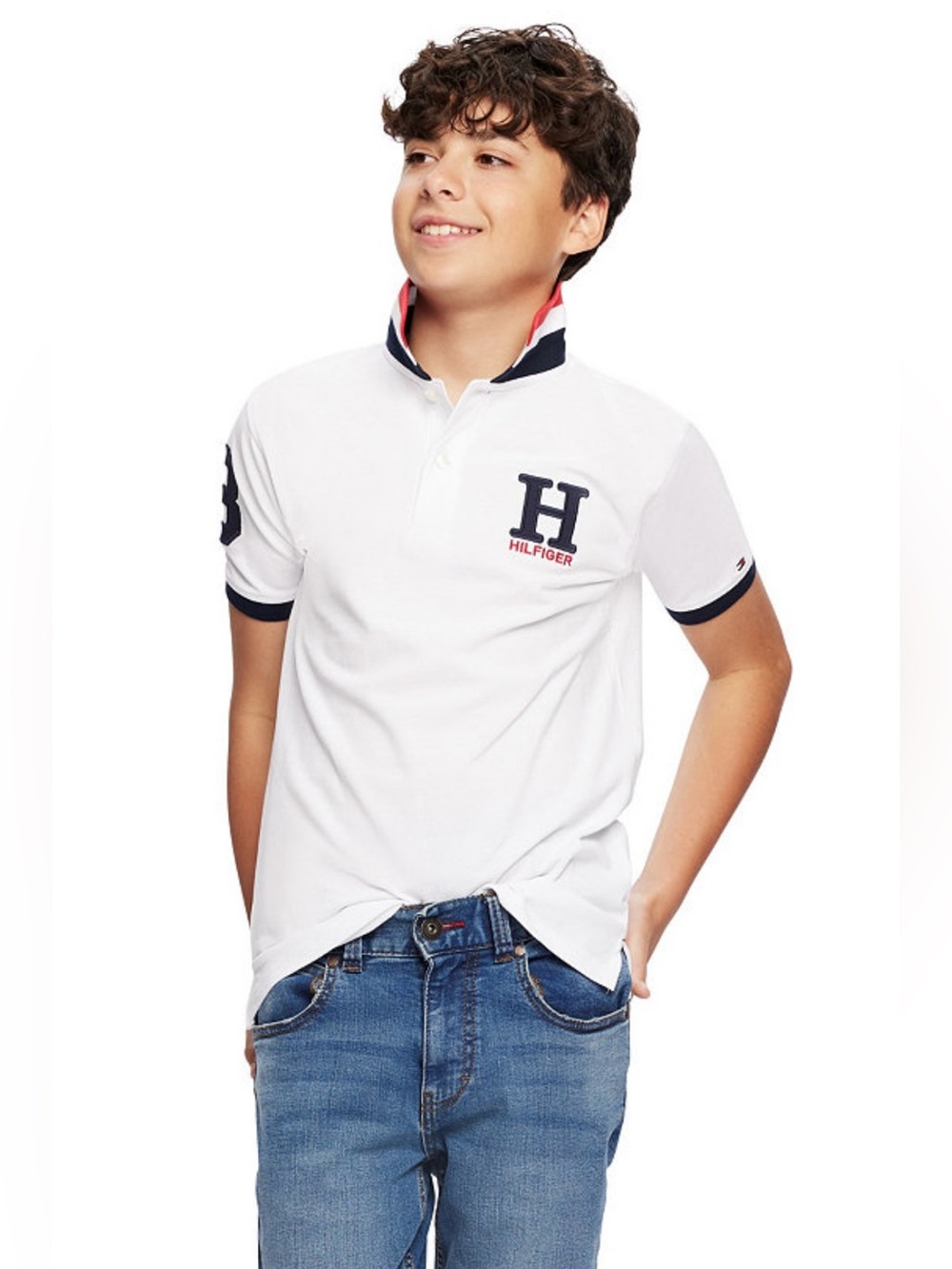 Tommy Hilfiger Big Boys Striped Collar Embroidered Matt Polo